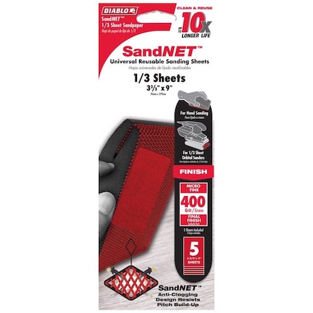 SandNet 9 In. L X 3-2/3 In. W 400 Grit Ceramic Blend Sanding Sheet 5 Pk